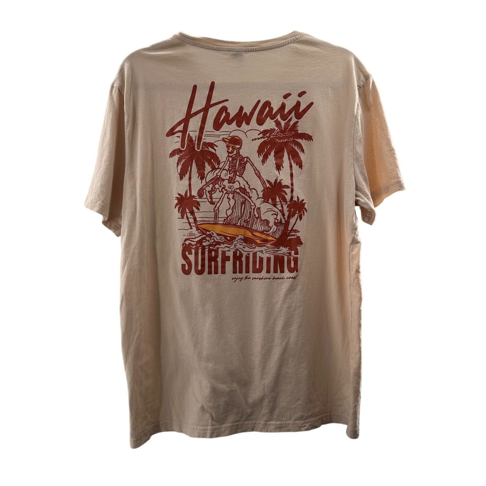 Shein XL Hawaii Surfriding T-Shirt Beige Crewneck Graphic Tropical Surfer Island